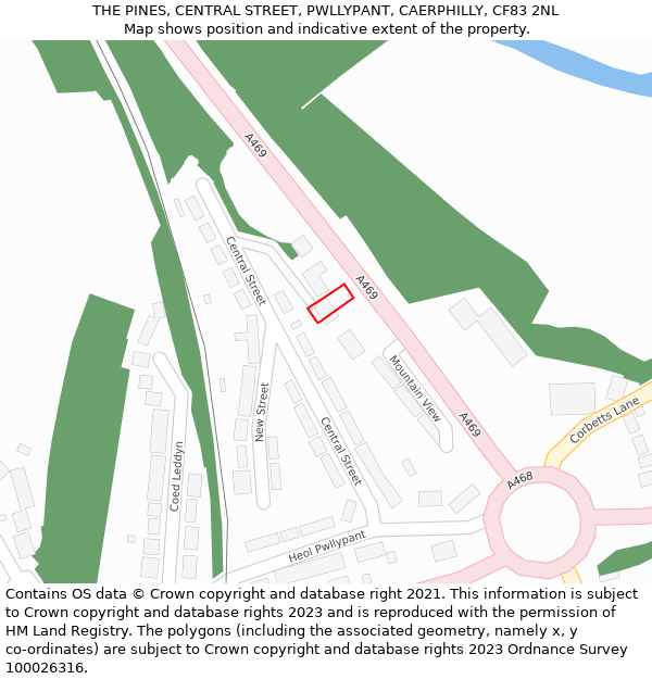 THE PINES, CENTRAL STREET, PWLLYPANT, CAERPHILLY, CF83 2NL: Location map and indicative extent of plot