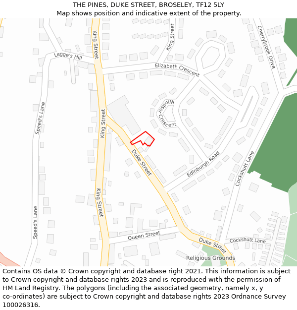 THE PINES, DUKE STREET, BROSELEY, TF12 5LY: Location map and indicative extent of plot