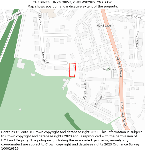 THE PINES, LINKS DRIVE, CHELMSFORD, CM2 9AW: Location map and indicative extent of plot