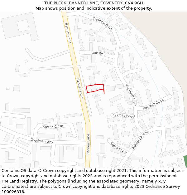 THE PLECK, BANNER LANE, COVENTRY, CV4 9GH: Location map and indicative extent of plot