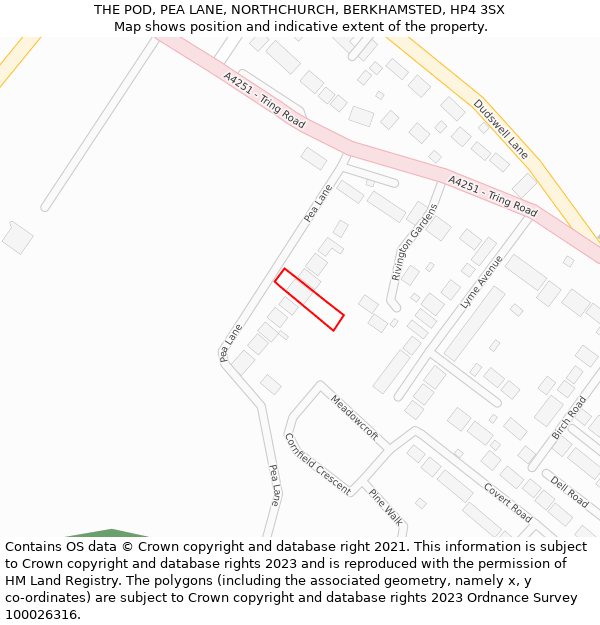 THE POD, PEA LANE, NORTHCHURCH, BERKHAMSTED, HP4 3SX: Location map and indicative extent of plot
