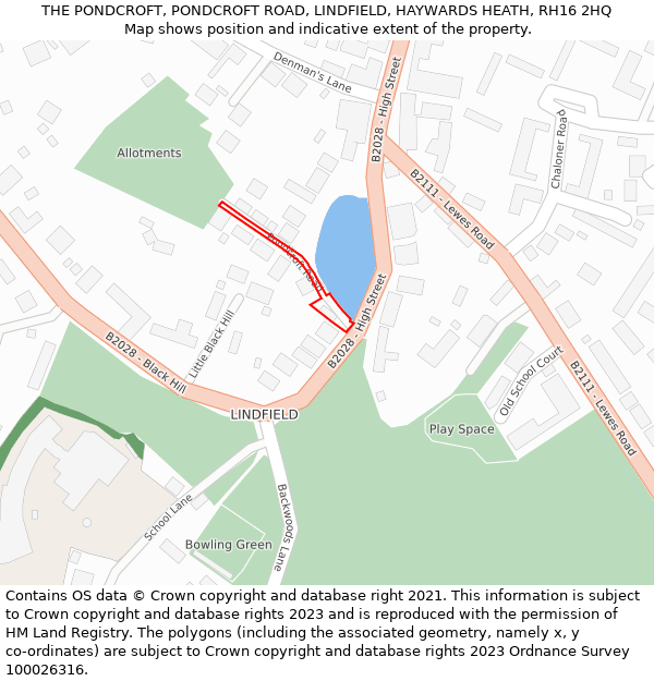 THE PONDCROFT, PONDCROFT ROAD, LINDFIELD, HAYWARDS HEATH, RH16 2HQ: Location map and indicative extent of plot