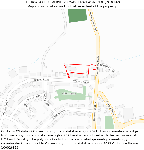 THE POPLARS, BEMERSLEY ROAD, STOKE-ON-TRENT, ST6 8AS: Location map and indicative extent of plot