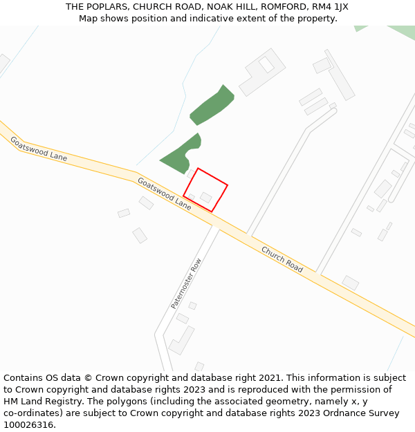 THE POPLARS, CHURCH ROAD, NOAK HILL, ROMFORD, RM4 1JX: Location map and indicative extent of plot