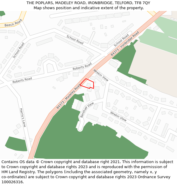 THE POPLARS, MADELEY ROAD, IRONBRIDGE, TELFORD, TF8 7QY: Location map and indicative extent of plot