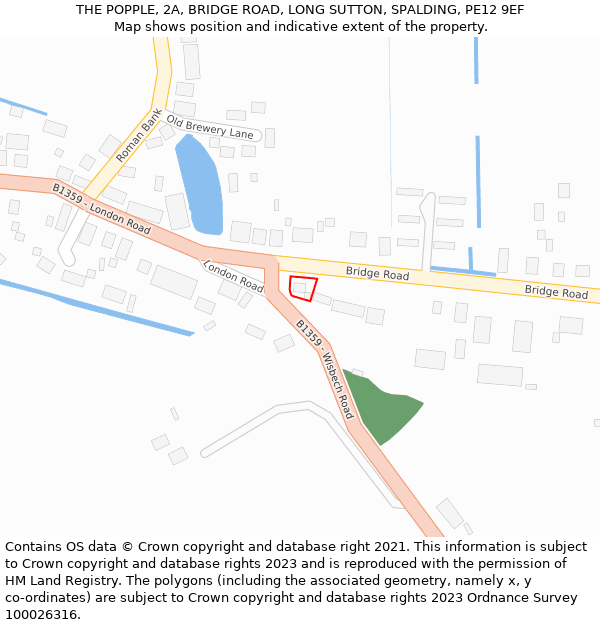 THE POPPLE, 2A, BRIDGE ROAD, LONG SUTTON, SPALDING, PE12 9EF: Location map and indicative extent of plot
