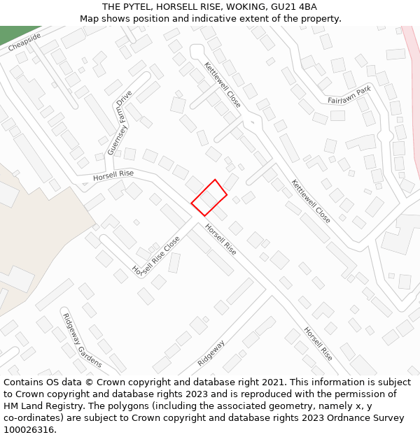 THE PYTEL, HORSELL RISE, WOKING, GU21 4BA: Location map and indicative extent of plot