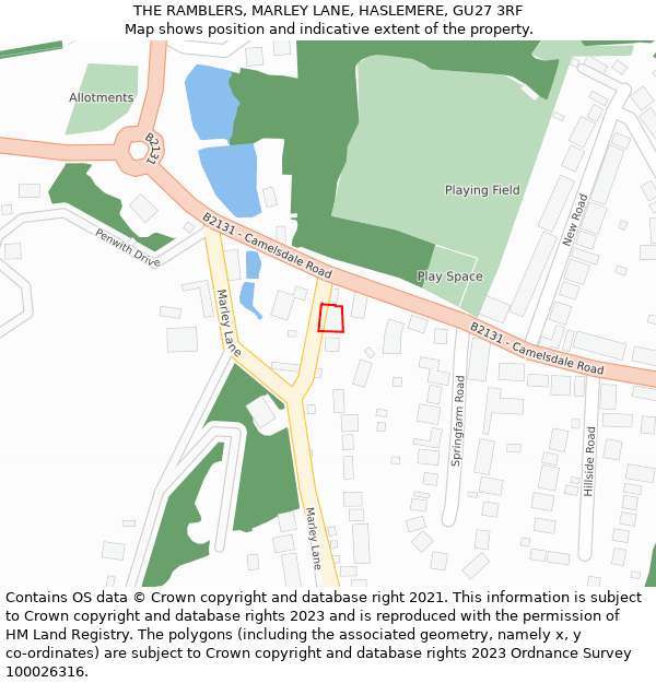 THE RAMBLERS, MARLEY LANE, HASLEMERE, GU27 3RF: Location map and indicative extent of plot