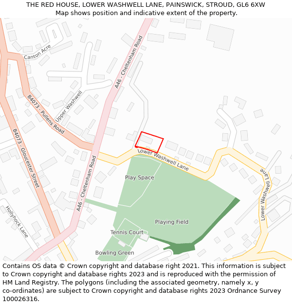 THE RED HOUSE, LOWER WASHWELL LANE, PAINSWICK, STROUD, GL6 6XW: Location map and indicative extent of plot