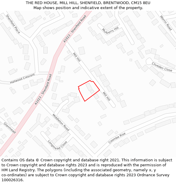 THE RED HOUSE, MILL HILL, SHENFIELD, BRENTWOOD, CM15 8EU: Location map and indicative extent of plot