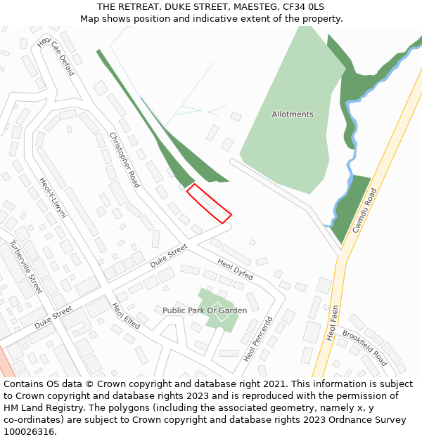 THE RETREAT, DUKE STREET, MAESTEG, CF34 0LS: Location map and indicative extent of plot