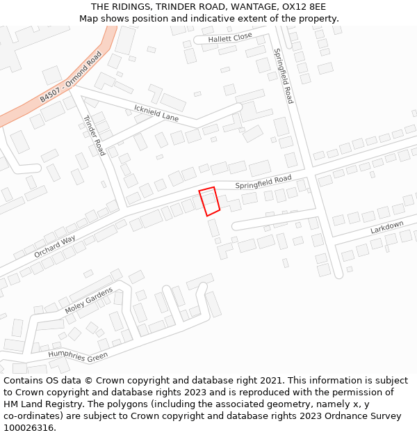 THE RIDINGS, TRINDER ROAD, WANTAGE, OX12 8EE: Location map and indicative extent of plot
