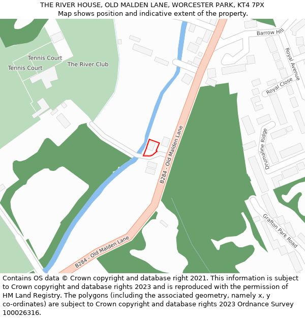 THE RIVER HOUSE, OLD MALDEN LANE, WORCESTER PARK, KT4 7PX: Location map and indicative extent of plot