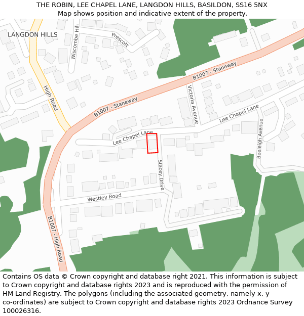THE ROBIN, LEE CHAPEL LANE, LANGDON HILLS, BASILDON, SS16 5NX: Location map and indicative extent of plot