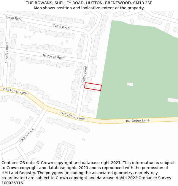 THE ROWANS, SHELLEY ROAD, HUTTON, BRENTWOOD, CM13 2SF: Location map and indicative extent of plot