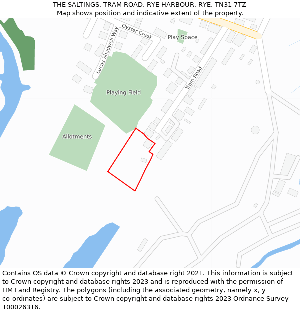 THE SALTINGS, TRAM ROAD, RYE HARBOUR, RYE, TN31 7TZ: Location map and indicative extent of plot