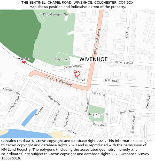 THE SENTINEL, CHAPEL ROAD, WIVENHOE, COLCHESTER, CO7 9DX: Location map and indicative extent of plot