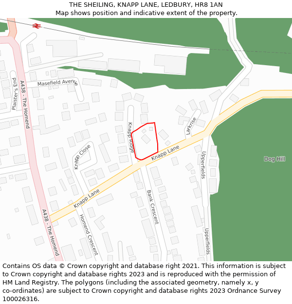 THE SHEILING, KNAPP LANE, LEDBURY, HR8 1AN: Location map and indicative extent of plot