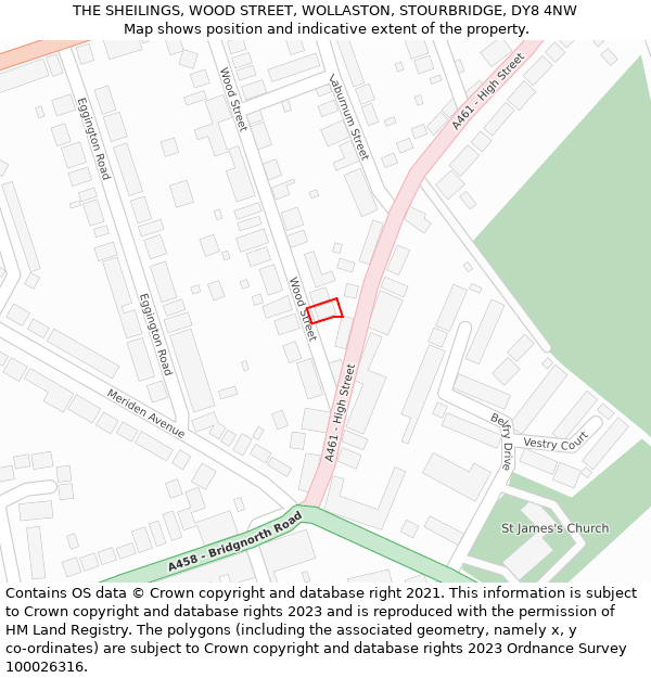 THE SHEILINGS, WOOD STREET, WOLLASTON, STOURBRIDGE, DY8 4NW: Location map and indicative extent of plot
