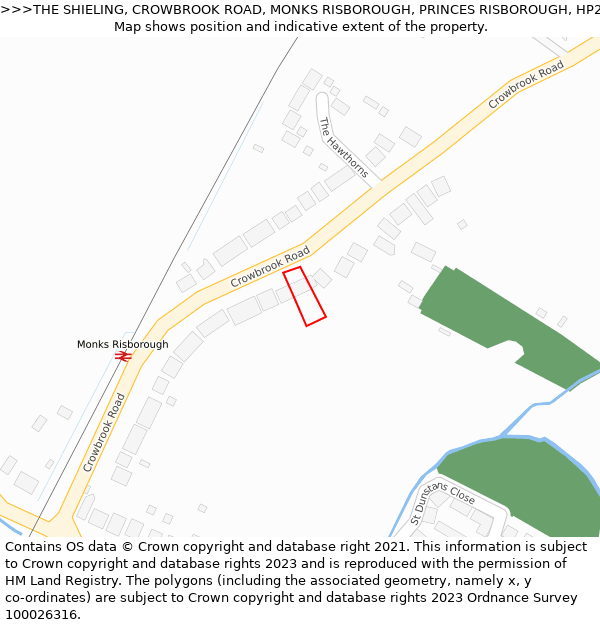 THE SHIELING, CROWBROOK ROAD, MONKS RISBOROUGH, PRINCES RISBOROUGH, HP27 9LW: Location map and indicative extent of plot