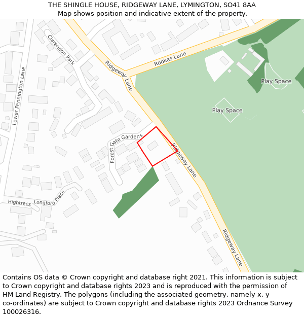 THE SHINGLE HOUSE, RIDGEWAY LANE, LYMINGTON, SO41 8AA: Location map and indicative extent of plot