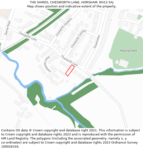 THE SHIRES, CHESWORTH LANE, HORSHAM, RH13 5AJ: Location map and indicative extent of plot