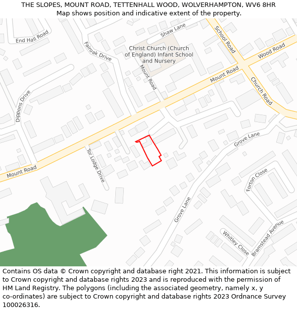 THE SLOPES, MOUNT ROAD, TETTENHALL WOOD, WOLVERHAMPTON, WV6 8HR: Location map and indicative extent of plot
