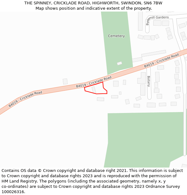 THE SPINNEY, CRICKLADE ROAD, HIGHWORTH, SWINDON, SN6 7BW: Location map and indicative extent of plot