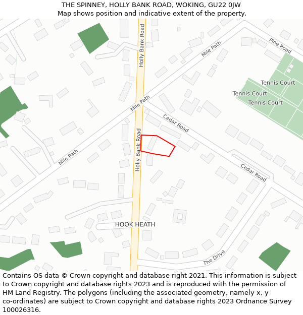 THE SPINNEY, HOLLY BANK ROAD, WOKING, GU22 0JW: Location map and indicative extent of plot