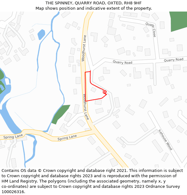 THE SPINNEY, QUARRY ROAD, OXTED, RH8 9HF: Location map and indicative extent of plot