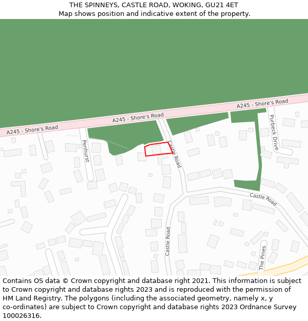 THE SPINNEYS, CASTLE ROAD, WOKING, GU21 4ET: Location map and indicative extent of plot