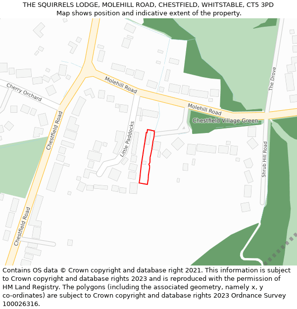 THE SQUIRRELS LODGE, MOLEHILL ROAD, CHESTFIELD, WHITSTABLE, CT5 3PD: Location map and indicative extent of plot