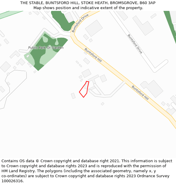 THE STABLE, BUNTSFORD HILL, STOKE HEATH, BROMSGROVE, B60 3AP: Location map and indicative extent of plot