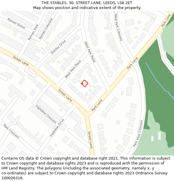 THE STABLES, 30, STREET LANE, LEEDS, LS8 2ET: Location map and indicative extent of plot