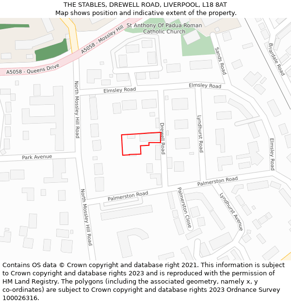 THE STABLES, DREWELL ROAD, LIVERPOOL, L18 8AT: Location map and indicative extent of plot