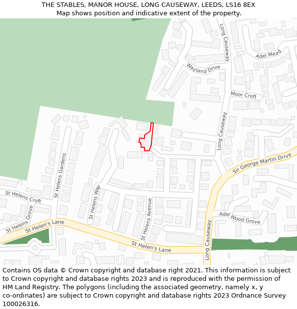 THE STABLES, MANOR HOUSE, LONG CAUSEWAY, LEEDS, LS16 8EX: Location map and indicative extent of plot
