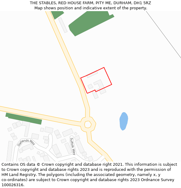 THE STABLES, RED HOUSE FARM, PITY ME, DURHAM, DH1 5RZ: Location map and indicative extent of plot
