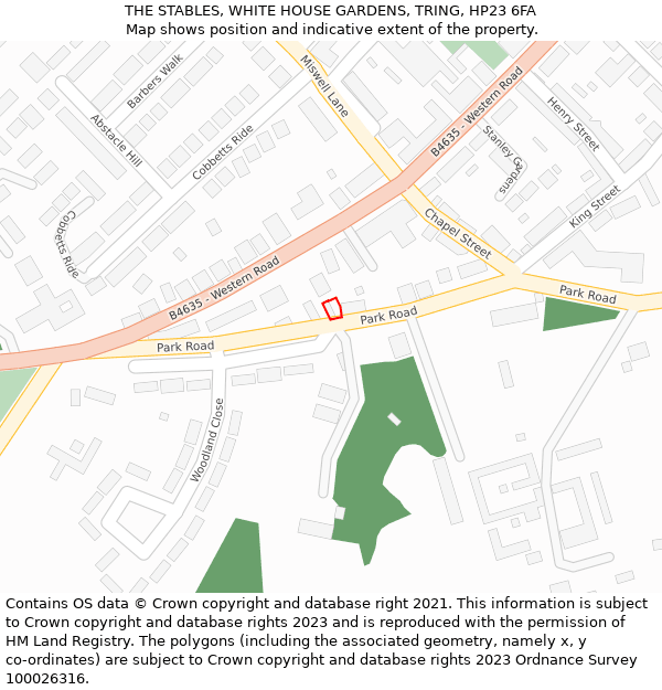 THE STABLES, WHITE HOUSE GARDENS, TRING, HP23 6FA: Location map and indicative extent of plot