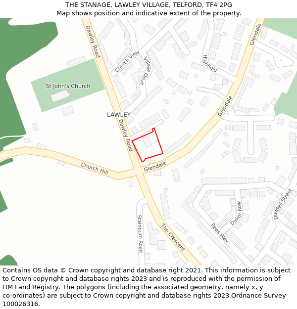 THE STANAGE, LAWLEY VILLAGE, TELFORD, TF4 2PG: Location map and indicative extent of plot