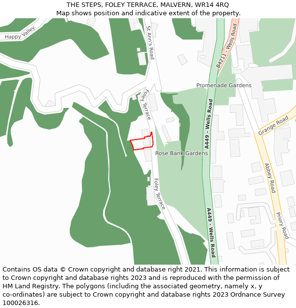 THE STEPS, FOLEY TERRACE, MALVERN, WR14 4RQ: Location map and indicative extent of plot