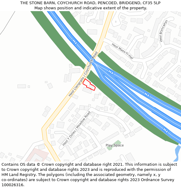 THE STONE BARN, COYCHURCH ROAD, PENCOED, BRIDGEND, CF35 5LP: Location map and indicative extent of plot