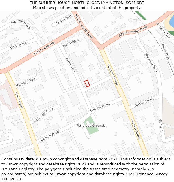 THE SUMMER HOUSE, NORTH CLOSE, LYMINGTON, SO41 9BT: Location map and indicative extent of plot