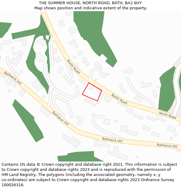 THE SUMMER HOUSE, NORTH ROAD, BATH, BA2 6HY: Location map and indicative extent of plot