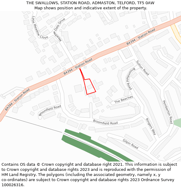THE SWALLOWS, STATION ROAD, ADMASTON, TELFORD, TF5 0AW: Location map and indicative extent of plot