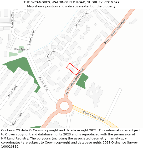 THE SYCAMORES, WALDINGFIELD ROAD, SUDBURY, CO10 0PP: Location map and indicative extent of plot