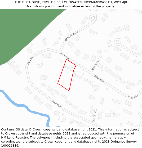 THE TILE HOUSE, TROUT RISE, LOUDWATER, RICKMANSWORTH, WD3 4JR: Location map and indicative extent of plot