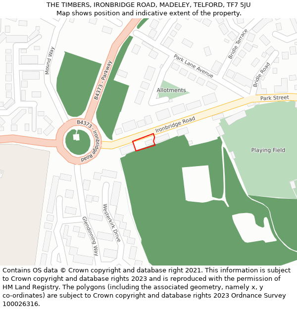 THE TIMBERS, IRONBRIDGE ROAD, MADELEY, TELFORD, TF7 5JU: Location map and indicative extent of plot