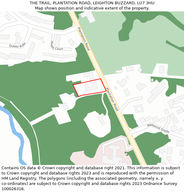 THE TRAIL, PLANTATION ROAD, LEIGHTON BUZZARD, LU7 3HU: Location map and indicative extent of plot