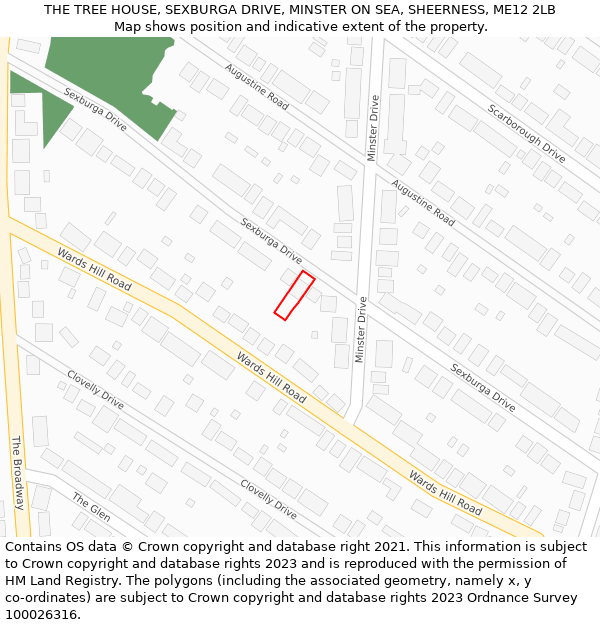 THE TREE HOUSE, SEXBURGA DRIVE, MINSTER ON SEA, SHEERNESS, ME12 2LB: Location map and indicative extent of plot