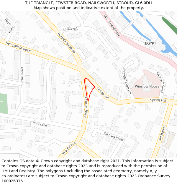 THE TRIANGLE, FEWSTER ROAD, NAILSWORTH, STROUD, GL6 0DH: Location map and indicative extent of plot